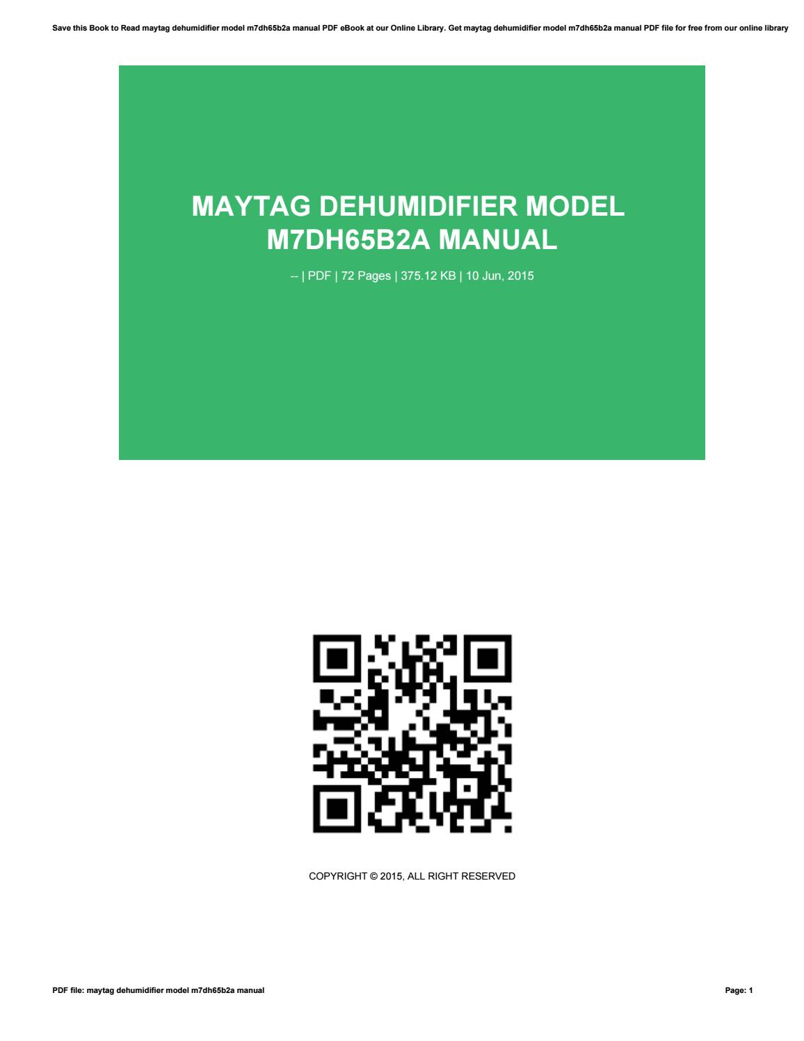 Maytag Dehumidifier M7dh65b2a Manual